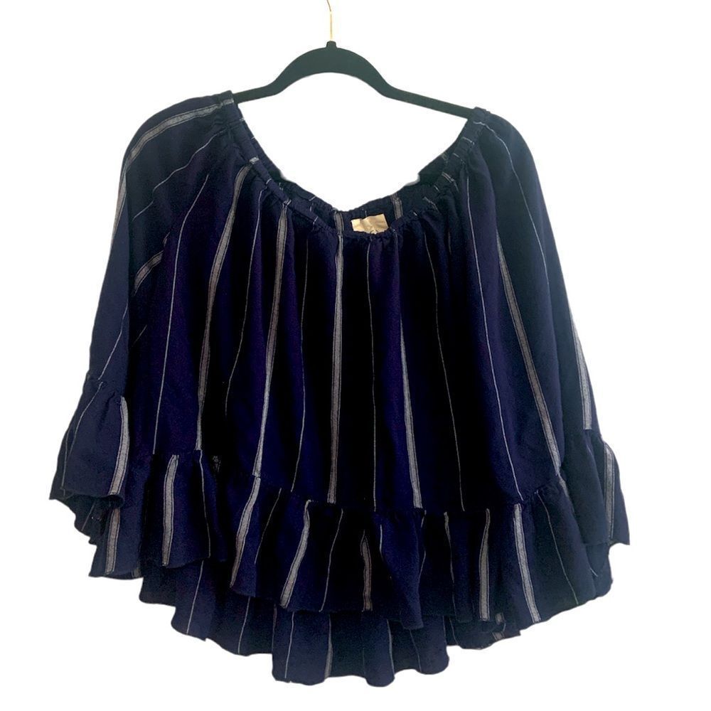 THREAD & Supply Navy off the shoulder ruffle sleeve blouse size Medium